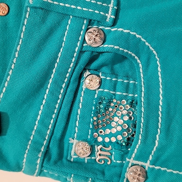 Miss Me Teal Skinny Low Rise Jeans Size 26 - Picture 9 of 11